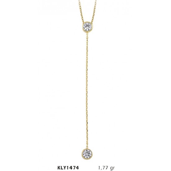 14 Ayar Altın İki Taş Kolye KLY1474
