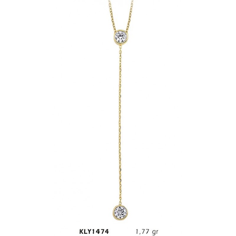 14 Ayar Altın İki Taş Kolye KLY1474