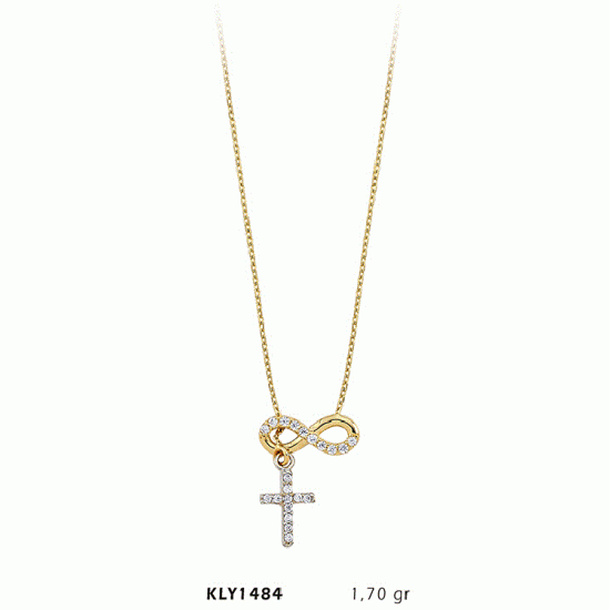 14 Ayar Altın Sallantı Haç Sonsuzluk Kolye KLY1484