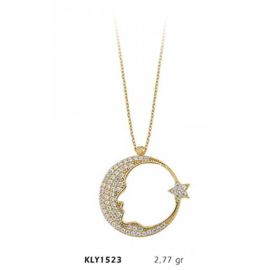 14 Ayar Altın Atatürk Ay Yıldız Kolye KLY1523