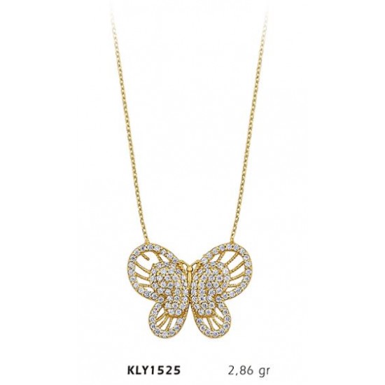 14 Ayar Altın Taşlı Kelebek Kolye KLY1525