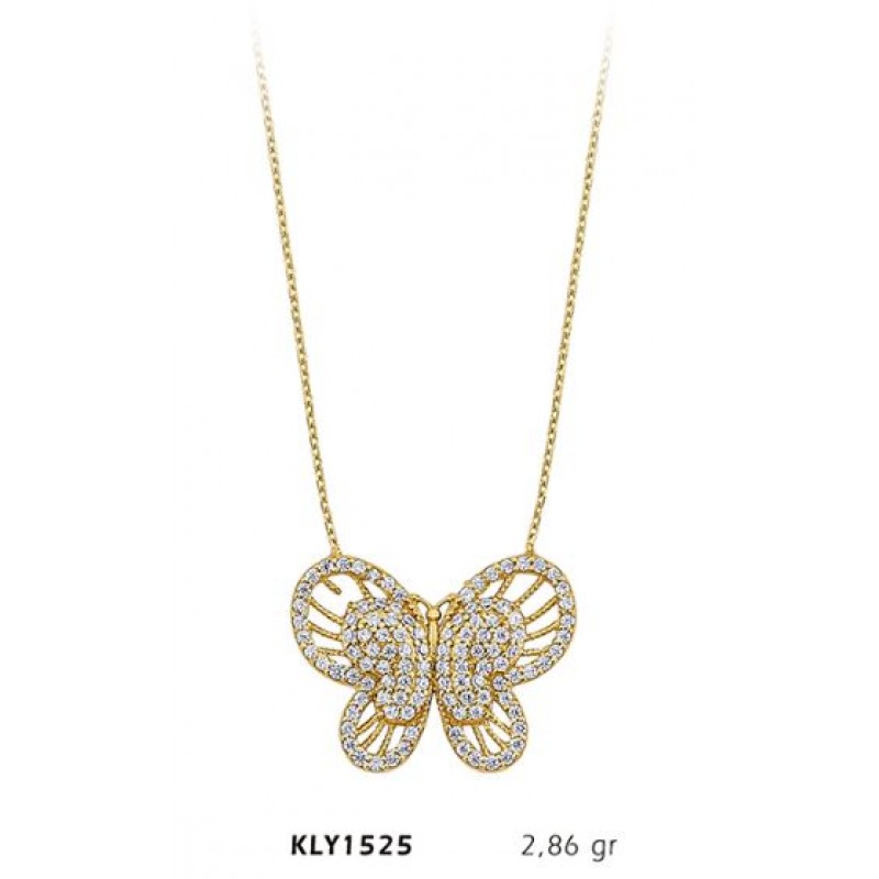 14 Ayar Altın Taşlı Kelebek Kolye KLY1525