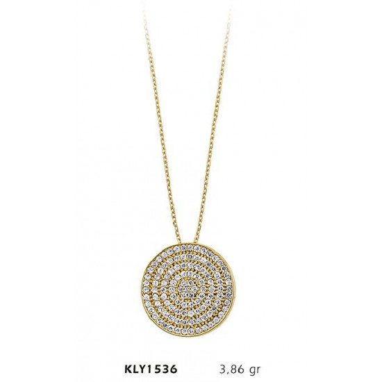 14 Ayar Altın Taşlı Daire Kolye KLY1536