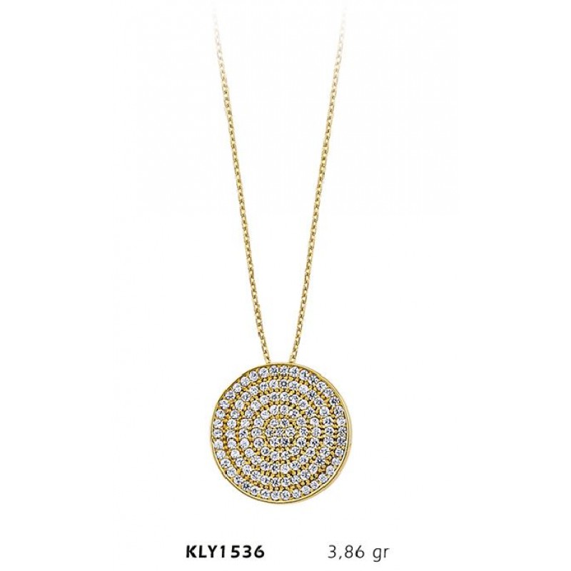 14 Ayar Altın Taşlı Daire Kolye KLY1536