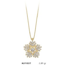 14 Ayar Altın Taşlı Kar Tanesi Kolye KLY1537