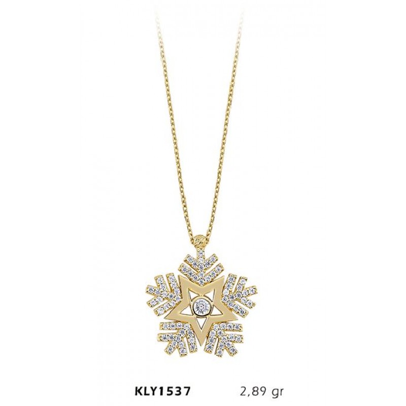 14 Ayar Altın Taşlı Kar Tanesi Kolye KLY1537
