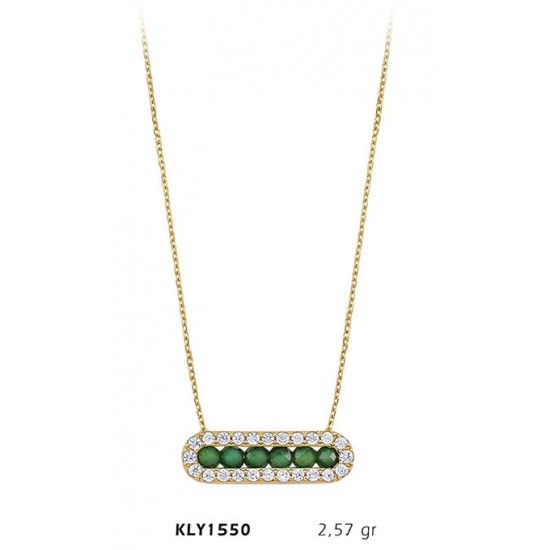 14 Ayar Altın Yeşil Taşlı Sıralı Kolye KLY1550