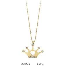 14 Ayar Altın Kalpli Taç Kolye KLY1563