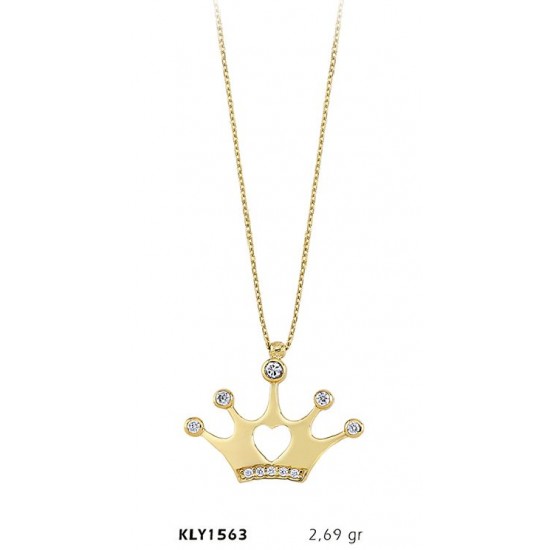 14 Ayar Altın Kalpli Taç Kolye KLY1563