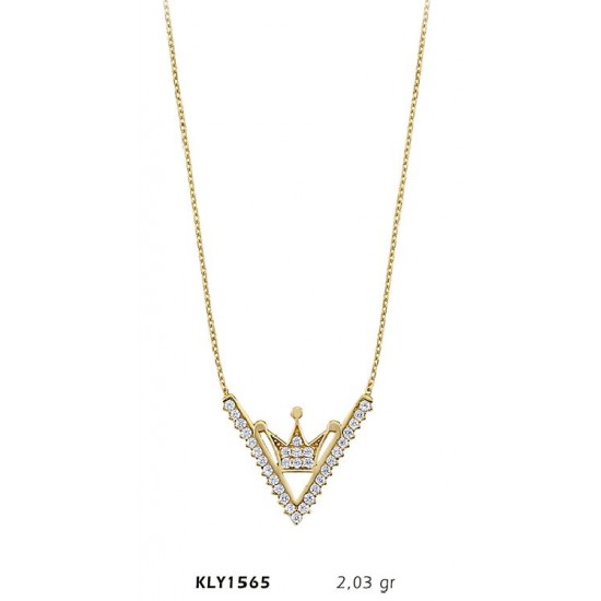 14 Ayar Altın Kral Tacı Kolye KLY1565