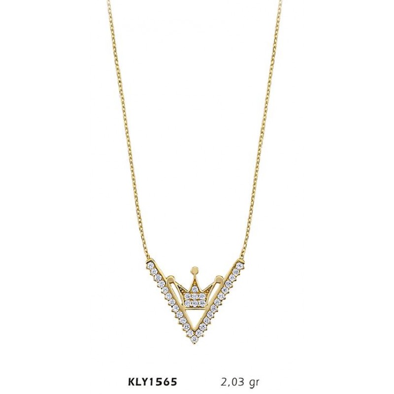 14 Ayar Altın Kral Tacı Kolye KLY1565