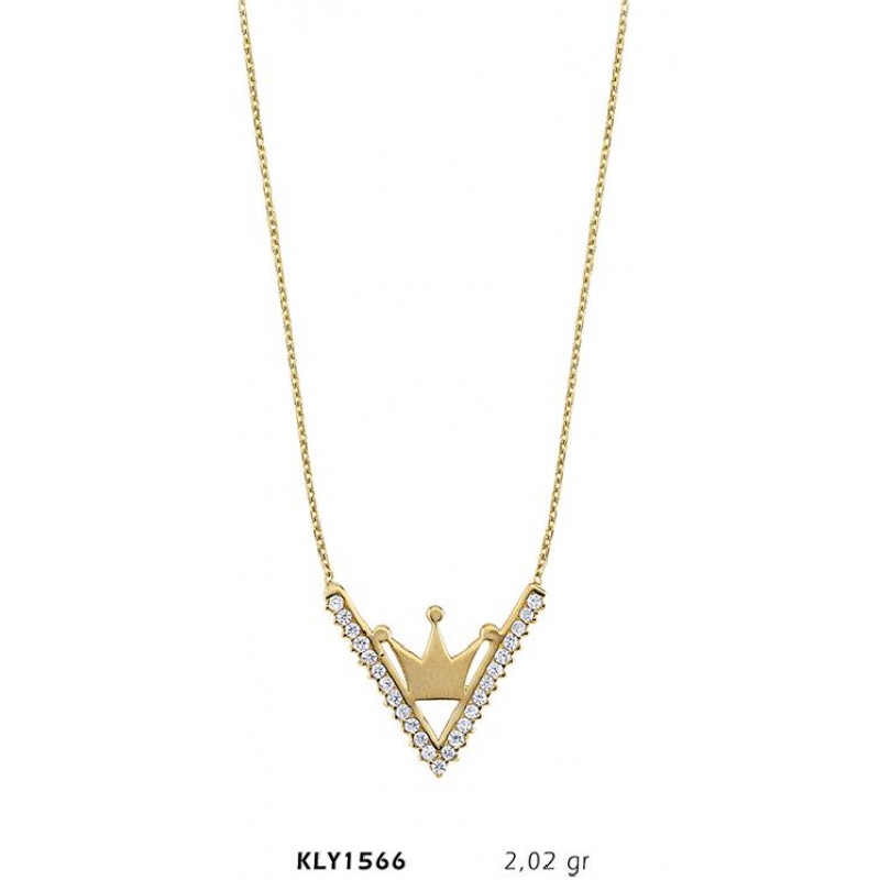 14 Ayar Altın Kral Tacı Kolye KLY1566