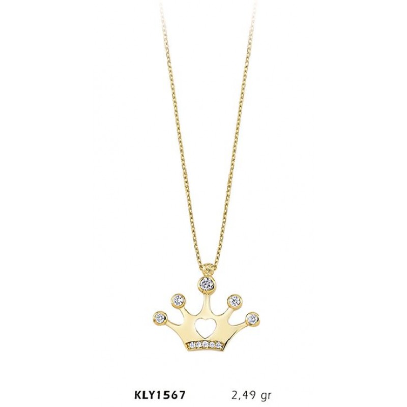 14 Ayar Altın Kral Tacı Kolye KLY1567