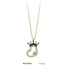 14 Ayar Altın Kalpli Kral Tacı Kolye KLY1569