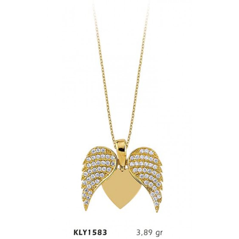 14 Ayar Altın Kanatlı Kalp Kolye KLY1583