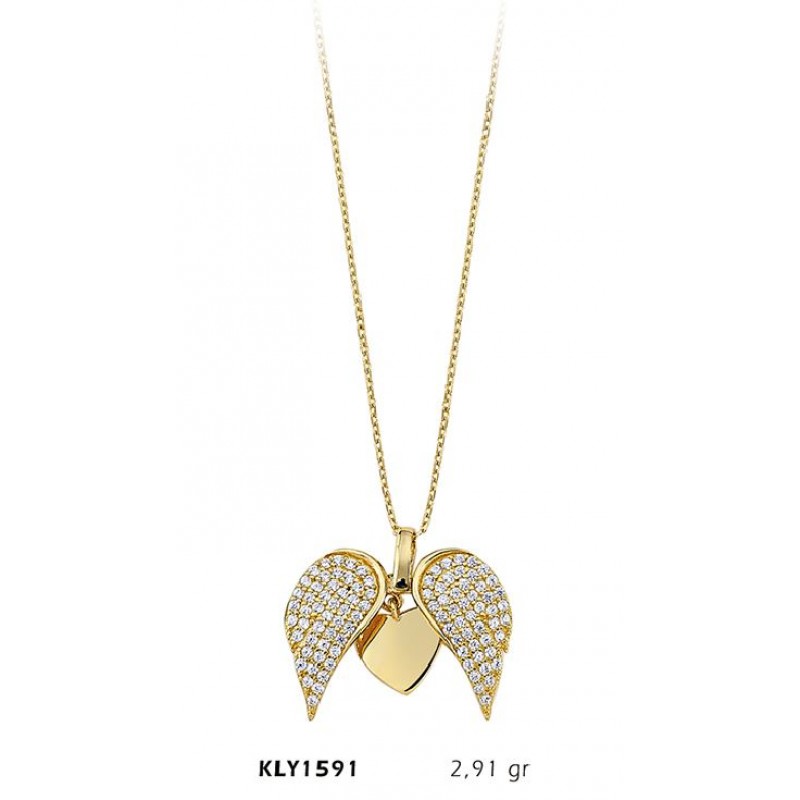 14 Ayar Altın Kanatlı Kalp Kolye KLY1591
