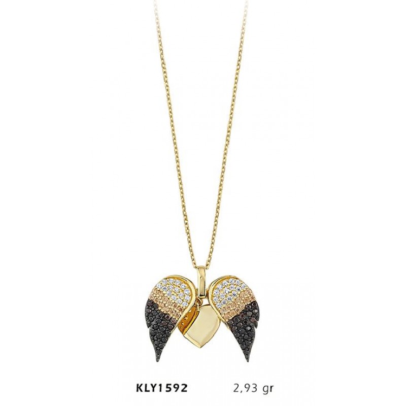 14 Ayar Altın Kanatlı Kalp Kolye KLY1592