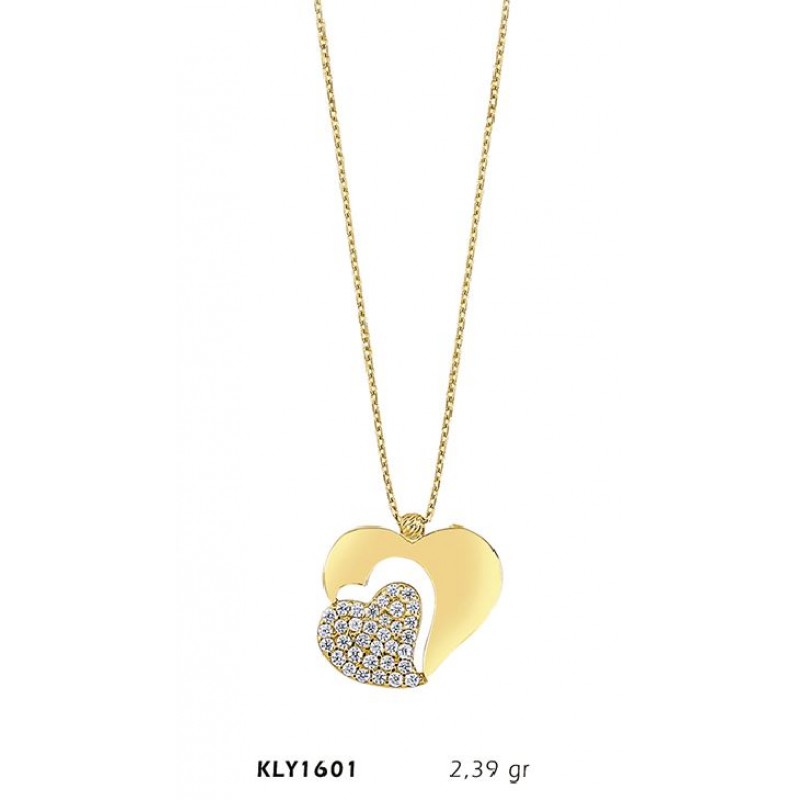 14 Ayar Altın İkili Kalp Kolye KLY1601