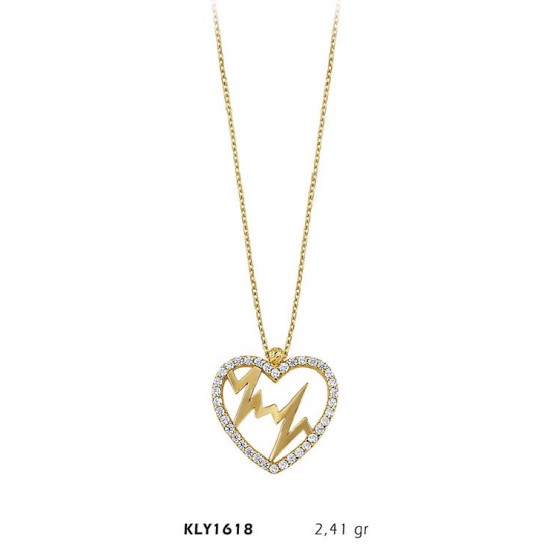 14 Ayar Altın Kalp Ritmi Kolye KLY1618
