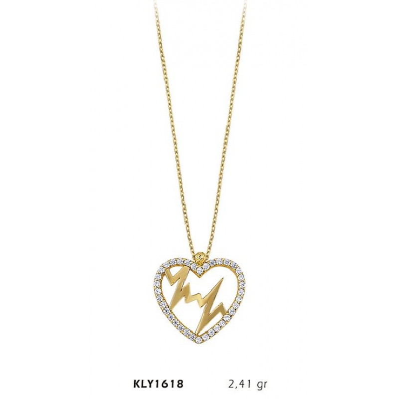 14 Ayar Altın Kalp Ritmi Kolye KLY1618