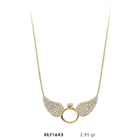 14 Ayar Altın Kanatlı Yüzük Kolye KLY1643