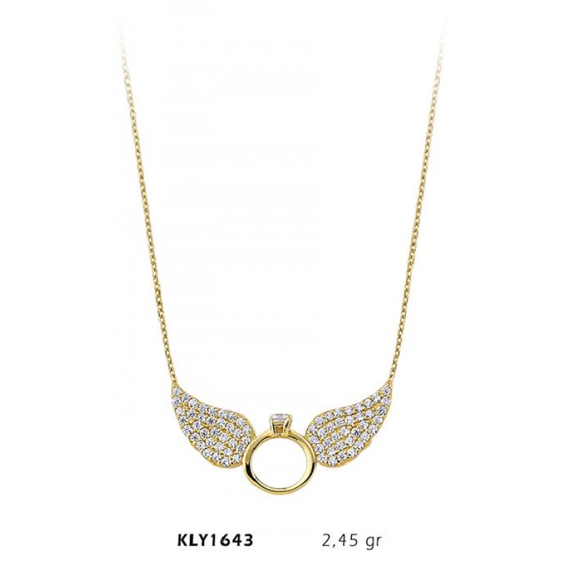 14 Ayar Altın Kanatlı Yüzük Kolye KLY1643