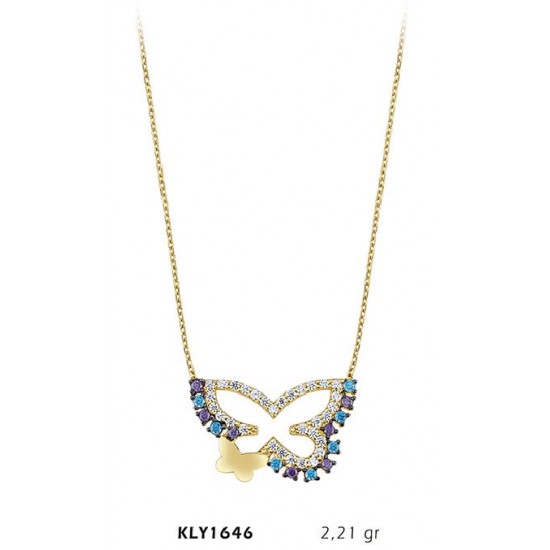 14 Ayar Altın Renkli Kelebek Kolye KLY1646