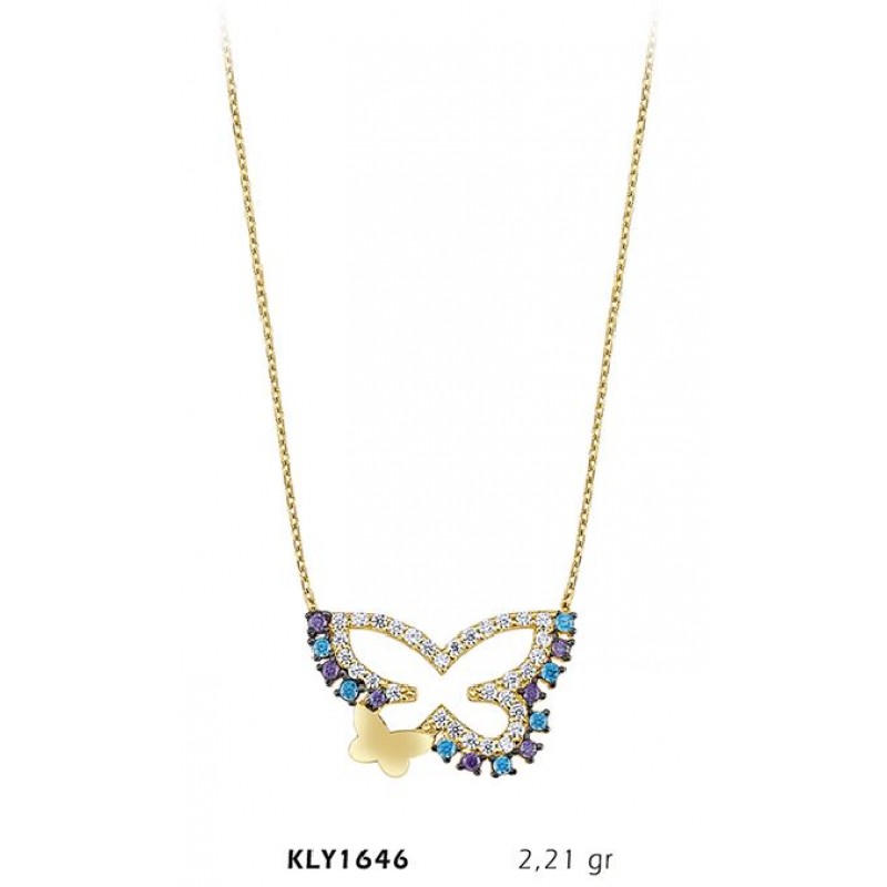 14 Ayar Altın Renkli Kelebek Kolye KLY1646