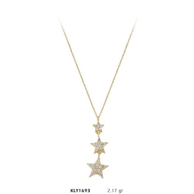 14 Ayar Altın Üç Yıldız Kolye KLY1693