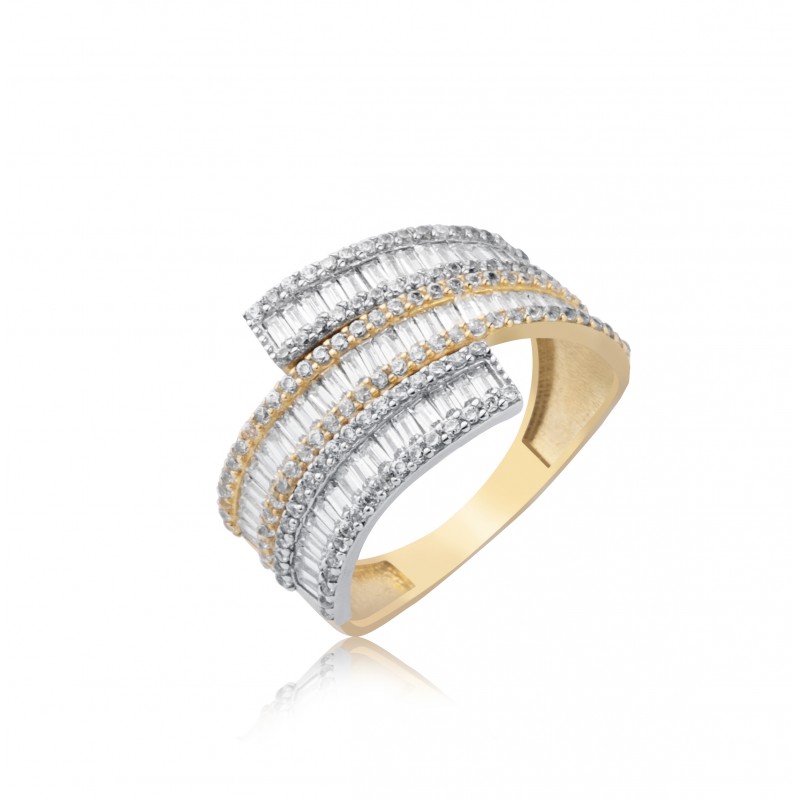 14 Ayar Altın Baget Yarım Tur Üç Renk Yüzük HSM10025 14 Ayar Altın Baget Yarım Tur Üç Renk Yüzük HSM10025