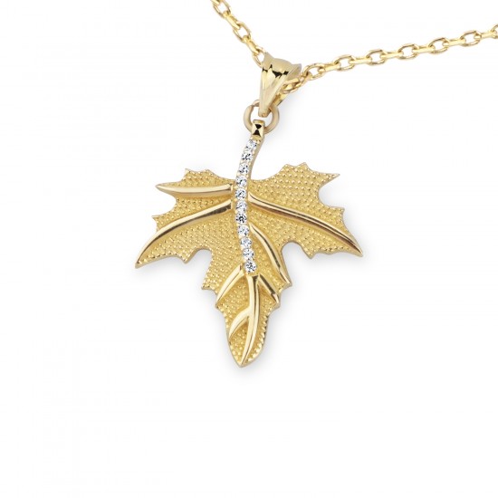 14 Ayar Altın Yaprak Kolye HSM10037