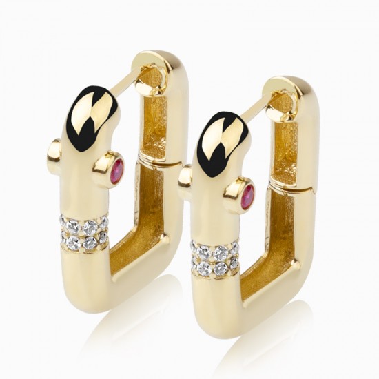 14 Ayar Altın Taşlı Dörtgen Küpe HSM10087 14 Ayar Altın Taşlı Dörtgen Küpe HSM10087