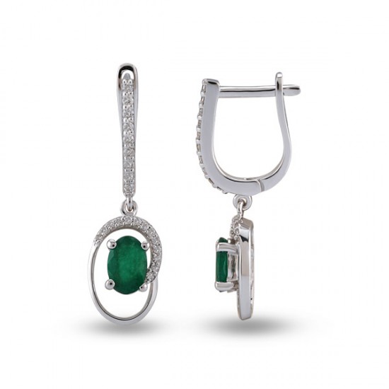 0.96 Ct Pırlantalı Zümrüt Küpe RTK22