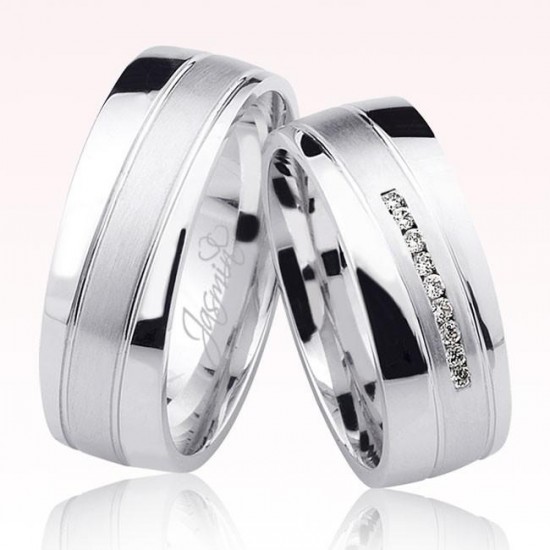 Beyaz Şeritli Taşlı Altın Alyans 0803-1