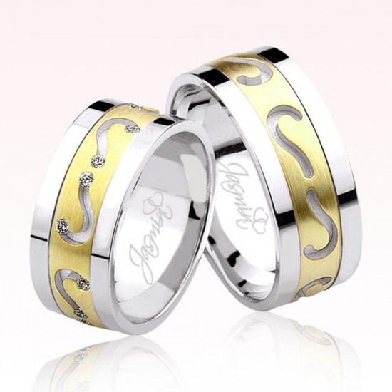 Sarı Beyaz Desenli Altın Alyans 0805-1