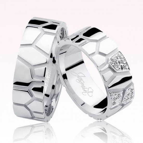 Beyaz Lazer Kesim Taşlı Altın Alyans 1002-1