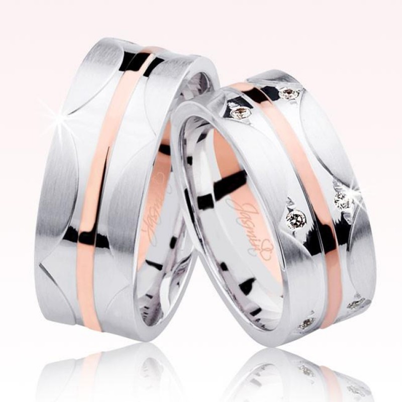 Beyaz Rose Şeritli Altın Alyans 1003-1