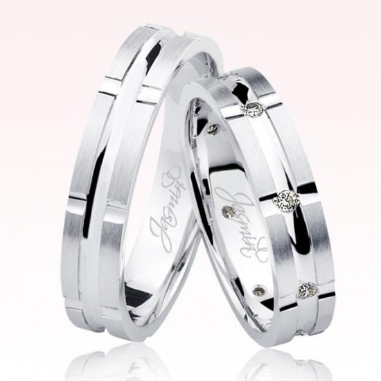 Beyaz Şeritli Taşlı Altın Alyans 1004-1