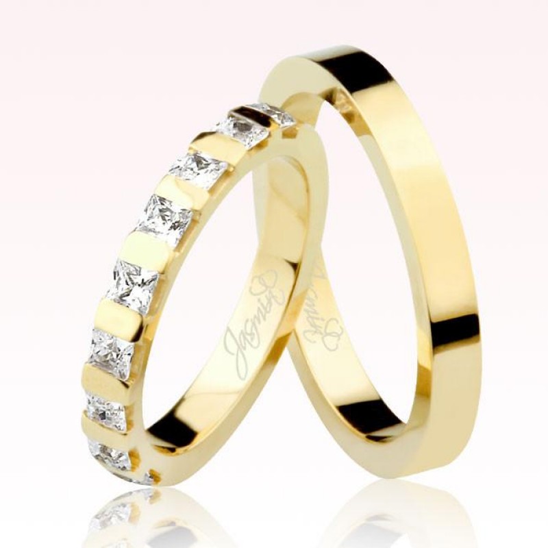 Sarı Yarımtur Taşlı Altın Alyans 1005-1 Sarı Yarımtur Taşlı Altın Alyans 1005-1