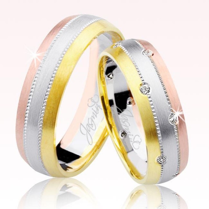 Rose Beyaz Sarı Bombeli Altın Alyans 1102-1