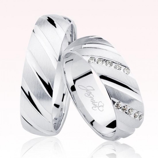 Beyaz Şeritli Taşlı Bombeli Altın Alyans 1103-1