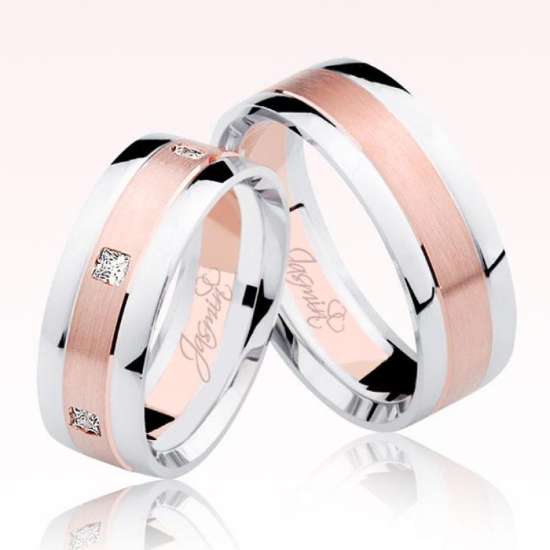 Beyaz Rose Şeritliı Altın Alyans 1201-1