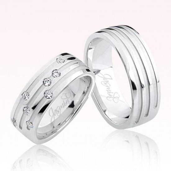 Beyaz Şeritli Taşlı Altın Alyans 1301-1