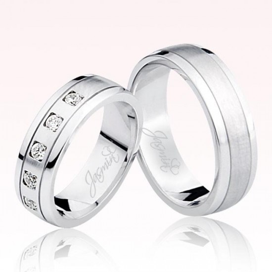 Beyaz Şeritli Taşlı Altın Alyans 1403-1