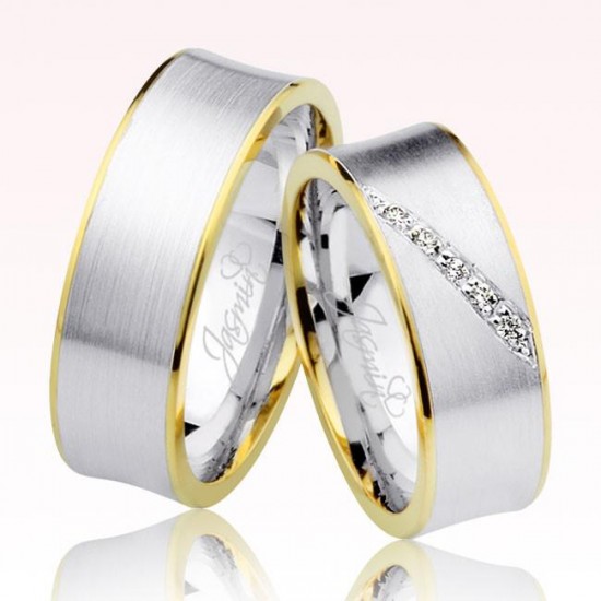 Beyaz Sarı Taşlı Altın Alyans 1404-1