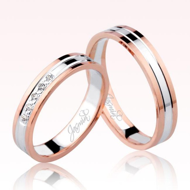 Rose Beyaz Şeritli Altın Alyans 1604-3