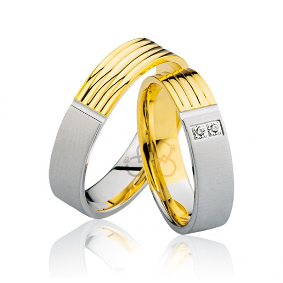 Sarı - Beyaz Çizgili Altın Alyans 1802-2