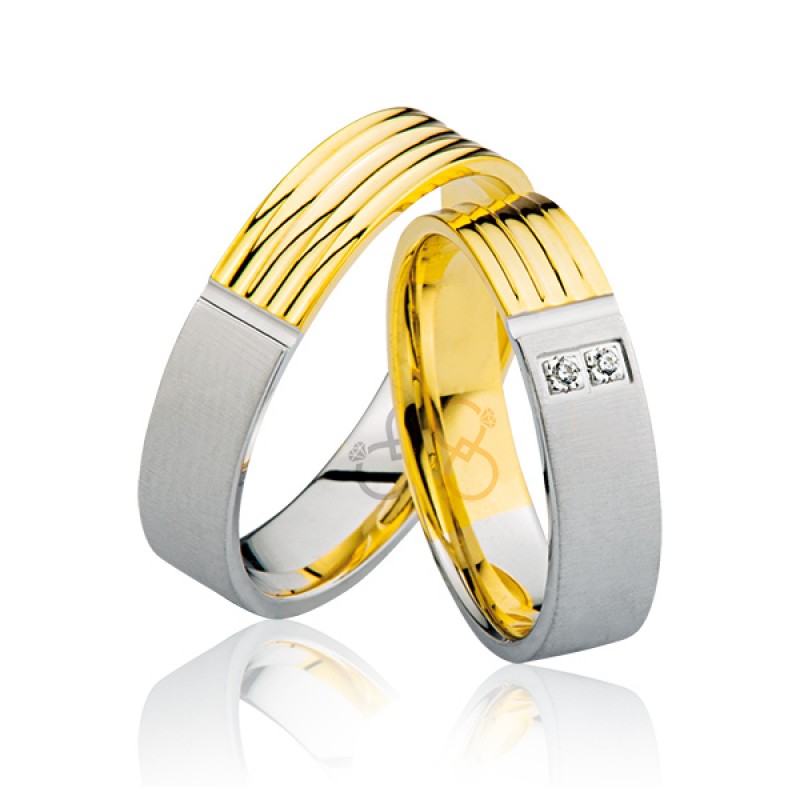 Sarı - Beyaz Çizgili Altın Alyans 1802-2