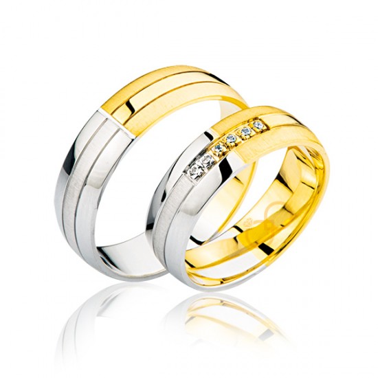 Sarı - Beyaz Taşlı Altın Alyans 2005-3