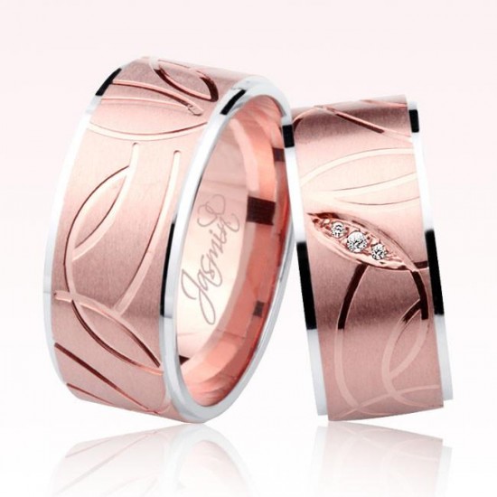 Rose Beyaz Desenli Altın Alyans 2103-4